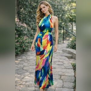 NWOT Vibrant Multicolor Maxi Dress, size Large